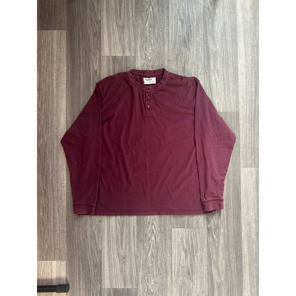 Wrangler Jeans Co Mens 3XL Burgundy Maroon Long Sleeve Henley Cotton Shirt